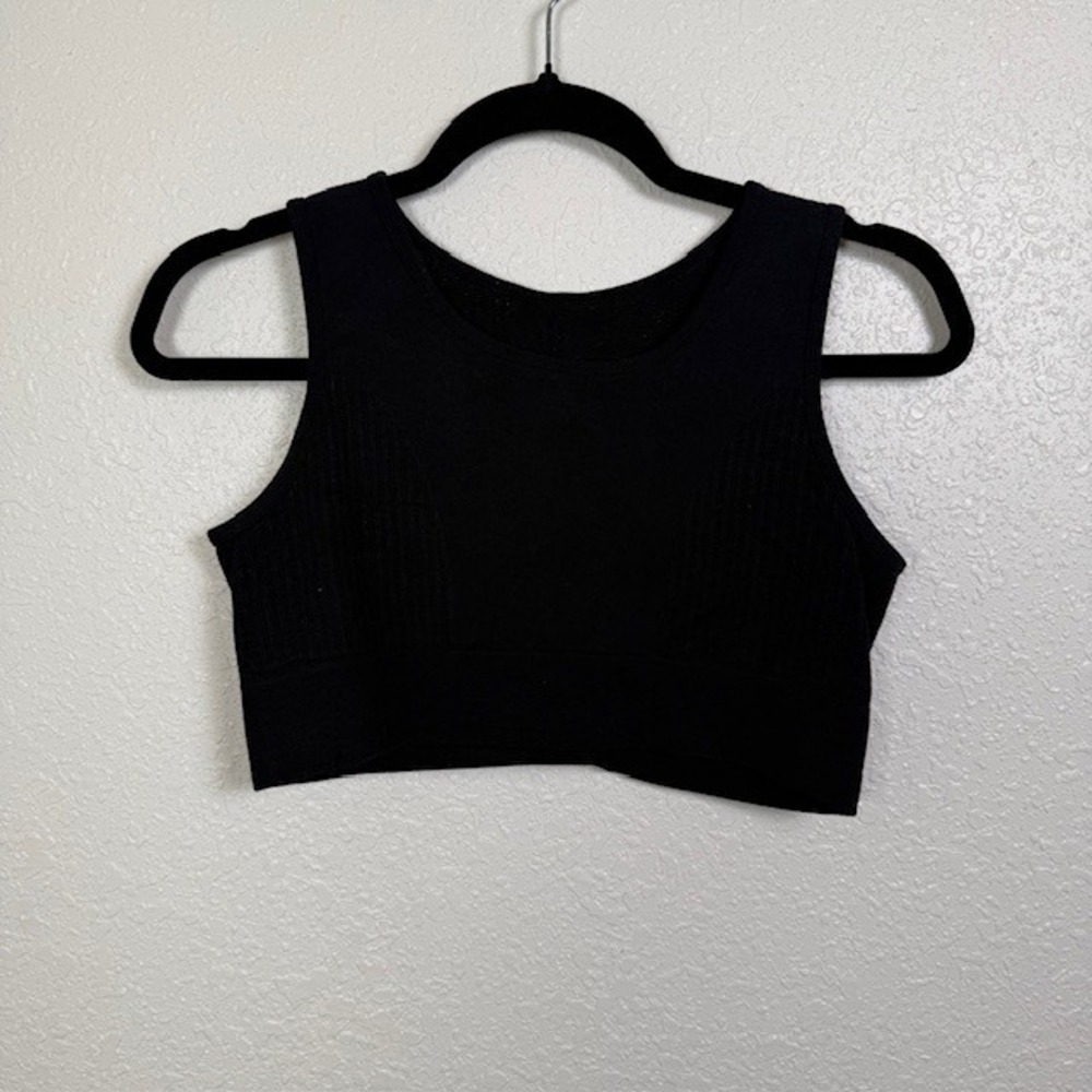 Z by Zella Athletic Sports Bra Crop Tank Seamless Ribbed Workout Top Black Large
